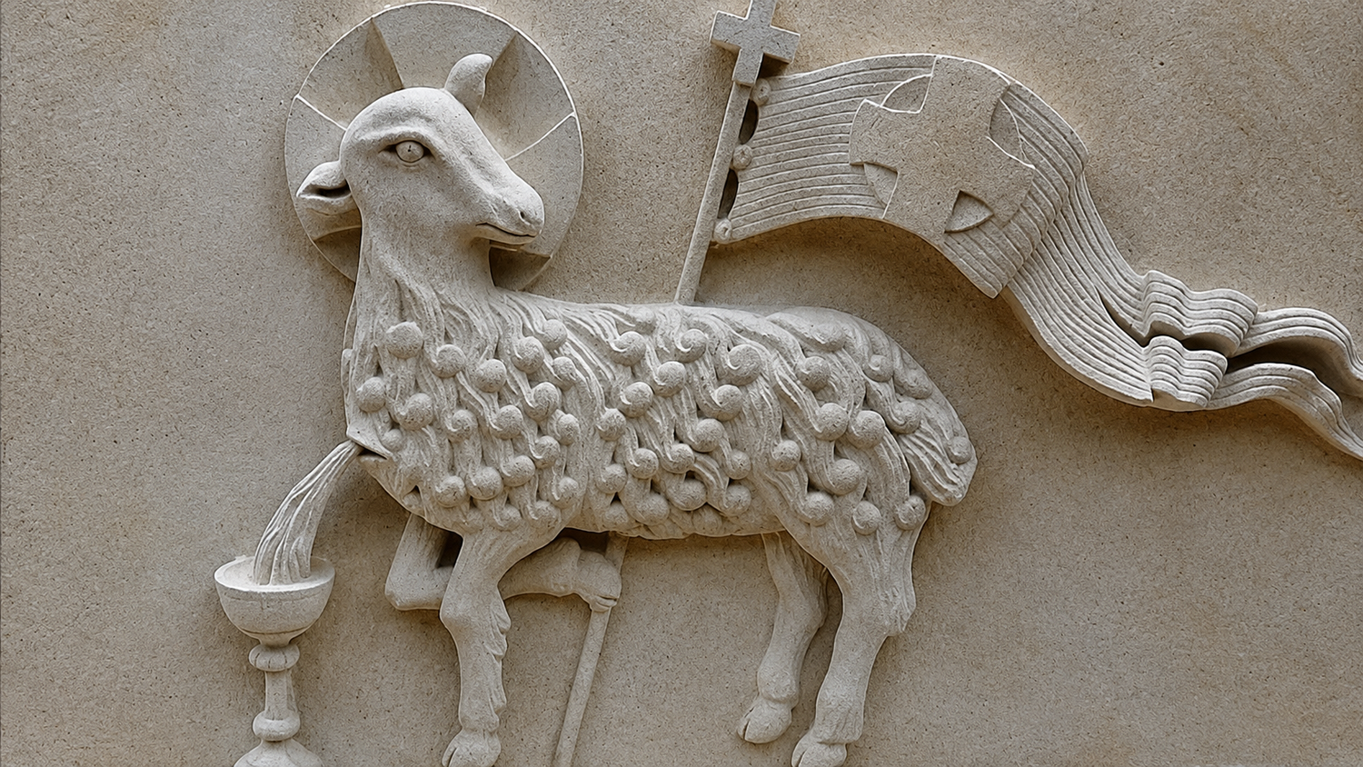 Agneau mystique sculpté pour un devant d’autel